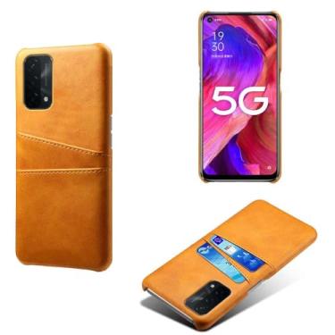 Imagem de Capas Compatível com OPPO A74 5G,Caso de couro PU-Tampa de telefone a prova de choque com 2 slots de cartão,Proteção anti-impressão digital e anti-gota-Yellow