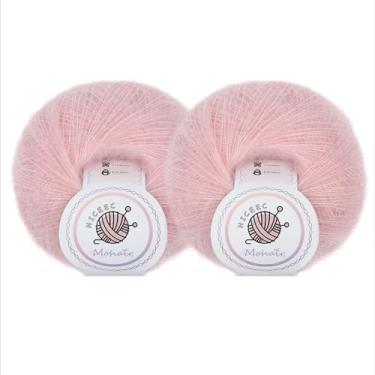 Imagem de NICEEC 2 novelos de fio de mohair macio, fofo e felpudo, luxuoso e fino, fio de mistura de lã para crochê e tricô, total de 2 ml × 2, 328 m × 2 - rosa claro