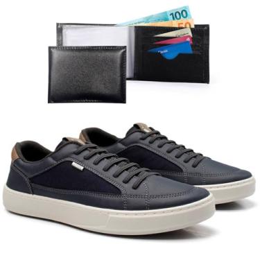 Imagem de Kit Tênis Masculino Casual Com Carteira Confortável Sapatênis Estiloso Versátil Trabalho Dia A Dia Leve Macio (Azul marinho, BR, Adulto, Numérico, 44)