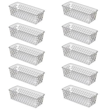Imagem de Kit 10 Cesto Organizador Comprido Retangular Transparente 11 - Uninjet