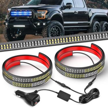 Imagem de Nilight 2 tiras de luzes estroboscópicas de 61 cm para grade de caminhão, 384 LED, luz de emergência, azul, branca, flexível, piscando, aviso, segurança, kit de iluminação à prova d'água para