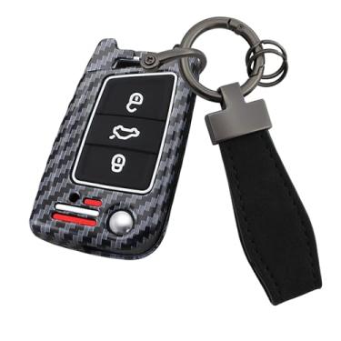 Imagem de HIBEYO Capa de chaveiro dobrável para Volkswagen VW Golf 7 Capa de chave de carro para Volkswagen Polo Tiguan MK7 Sagitar T-ROC Lavida Acessórios de metal e silicone - Chaveiro C (linhas vermelhas e