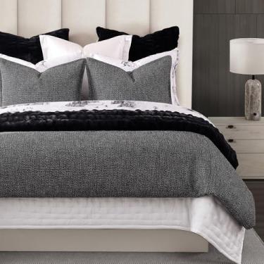 Imagem de HiEnd Accents Conjunto de edredom duplo texturizado de tweed de 2 peças, edredom grosso, tecido preto, rústico, clássico, tradicional, aconchegante, masculino, conjunto de cama com fronha