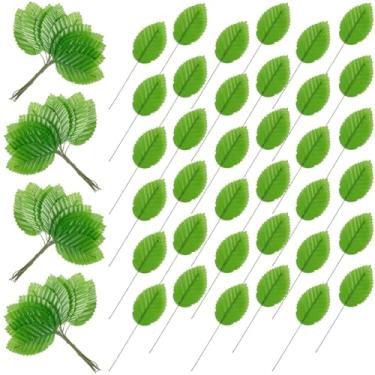 Imagem de SOFPLATE 200 peças de folhas verdes artifícia de seda sintética hastes de folhas artificiais DIY grinalda folhagem primavera enfeites de flores para scrapbook, buquês, decoração de casamento, arranjos