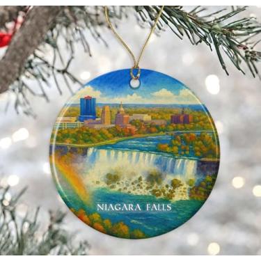 Imagem de Enfeite de aquarela das Cataratas do Niágara Canadá - Lembrança de Natal de cerâmica - Aniversário de lua de mel - Lembrança de viagem - Presente de inauguração de casa - Presente para amantes das