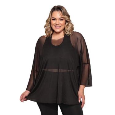Imagem de Camiseta Blusão Tule Plus Size Fitness Casual-Feminino