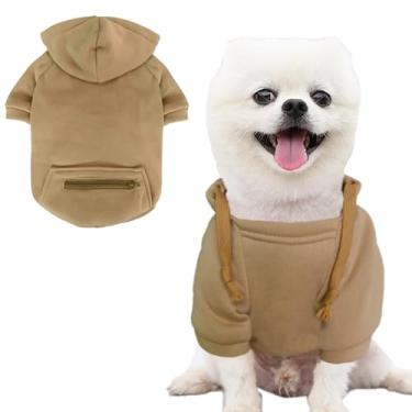 Imagem de Jecikelon Casaco quente para cães de estimação para clima frio com bolso para cachorro de inverno roupas quentes para cães pequenos Chihuahua (cáqui, grande)