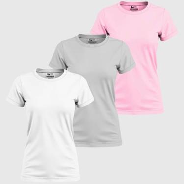 Imagem de Kit 3 Blusinhas Femininas Camiseta Basica 100% Algodão Gola Redonda Fa