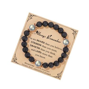 Imagem de JoycuFF Pulseiras masculinas com pedra da lua, aniversário, Natal, Dia dos Namorados, Love You, presentes para ele, filho, neto, pedra da lua, pedra vulcânica, pulseira masculina, Stretchable(7.3''-9