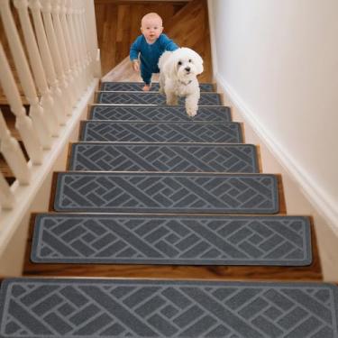 Imagem de Wawiny Passos de escada antiderrapantes, degraus de escada para degraus de madeira em ambientes internos, com adesivo reutilizável para crianças, idosos e cães de estimação, sem resíduo