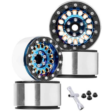 Imagem de BRCatWPark 1.9 Brass Beadlock Wheel Rim for 1/10 SCX10 SCX10 II 90046 SCX10 III AXI03007 SCX10 Pro TRX4 TRX6 Gen7/8 D90 VS4-10 MST CFX RC Crawler Car,Brass Beadlock & Aluminum Deep Dish Rim,Colorful