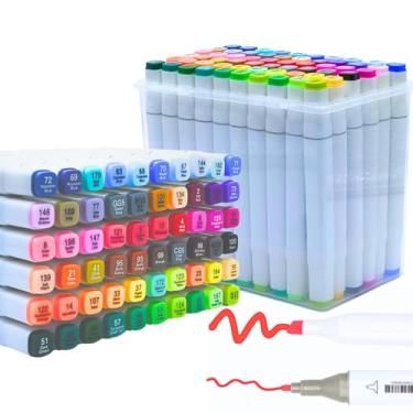 Imagem de Conjunto De Marcadores Para Colorir A Base De Alcool 60 Cores, Canetinha Ponta Dupla Para Adultos E Crinças, Marcador Touch Markers, Marcadores Brancos Com Ponta Chanfrada E Fina (60 cores)