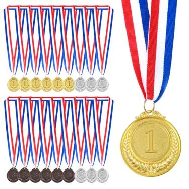 Imagem de EupHHonycs Medalhas de Prêmio Bronze Prata Dourada 18 Peças Medalha de Prêmio Vencedor de Metal com Estilo Fita de Pescoço Medalhas de Vencedor 1º 2º 3º Prêmio para Competições, Festa, Estilo Olímpico