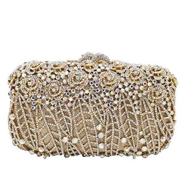 Imagem de Boutique De FGG Bolsa clutch de flores para mulheres, bolsa de mão de cristal, bolsas e bolsas formais de festa com strass, mini, Dourado com iridescente, Small