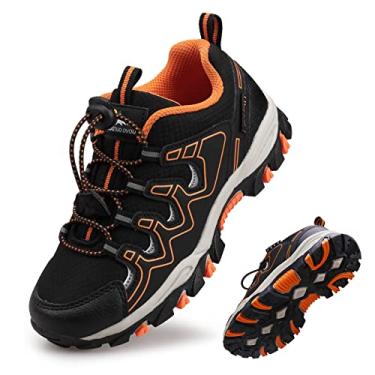Imagem de Eggseed Tênis De Trilha Para Meninos E Crianças, À Prova D'Água Antiderrapante, Caminhada Corrida Ao Ar Livre, Preto Laranja, Tamanho Grande 4,5