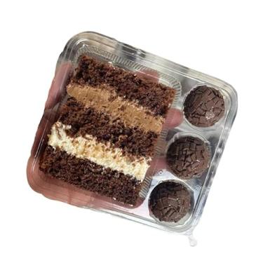 Imagem de Embalagem para Fatia de Bolo com Tampa, 14x12cm, Capacidade para 1 Fatia e 3 Docinhos (50)