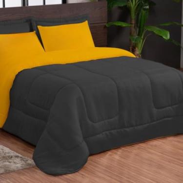 Imagem de Kit Edredom Casal 3 Peças Dupla Face com Fronhas – Macio e Econômico para o Frio(EU TE AMO AMARELO PRETO)