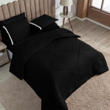 Imagem de Kit Edredom Casal Queen 3 Peças Dupla Face com Fronha Macia para Cama e Quarto (Preto,Kit Edredom 06)