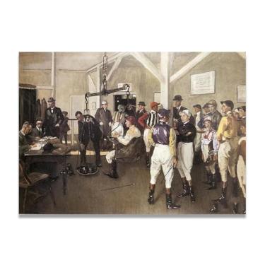 Imagem de The Weighing Room, Hurst Park John Lavery Iconic Realist Portrait & War Scene Canvas Art – Decoração de parede irlandesa atemporal para casa 39,98 x 56 cm Un Framed