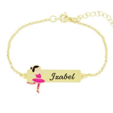 Imagem de Pulseira Feminina Personalizada Bailarina Nome Izabel Banhada Ouro 18K - 999015363