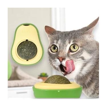 Imagem de Kit 02 Brinquedo Interativo Abacate Para Gatos Com Catnip Erva Relaxante Anti Estresse Bola de Lamber Petbuco Natural