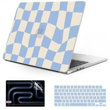 Imagem de Anban Capa rígida de plástico compatível com MacBook Pro de 14 polegadas 2025 2024 2023 2022 2021 M4 M3 M2 M1 A3112 A3185 A3401 A2918 A2992 A2779 A2442 +Capa de teclado+Ecrã Protetor, xadrez azul