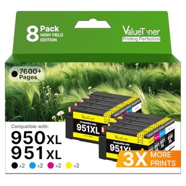 Imagem de Valuetoner Pacote combo de cartuchos de tinta 950XL e 951XL (pacote com 8) compatíveis com cartuchos de tinta HP 950 951 Combo Pack para impressora HP Officejet Pro 8100 8600 8610 8620 8615 8630