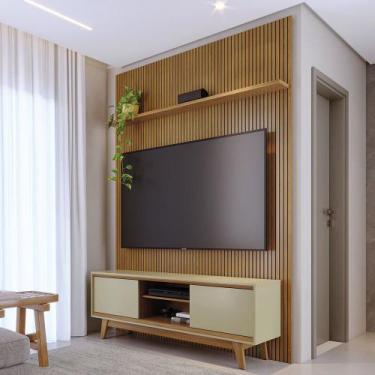 Imagem de Conjunto Painel com Bancada Cesar 2 Portas Deslizantes 2 Prateleiras M