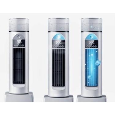 Imagem de Ventilador de Torre Digital com Controle de Temperatura, Branco e Azul, Display LED, 3 Velocidades, Base Giratória, para Uso Doméstico