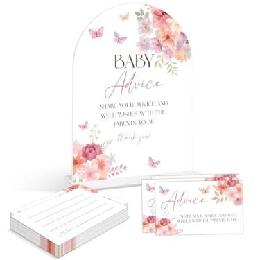 Imagem de Jogos de chá de bebê - Baby in Bloom Baby Tea Advice for Parents To Be, 1 placa de acrílico em arco e 50 cartões de conselhos, jogo de revelação de gênero, suprimentos de decoração floral para chá de