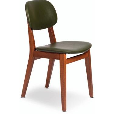 Imagem de Cadeira De Madeira Tramontina London Em Tauarí Amêndoa Sem Braços Com Estofado Verde Tramontina