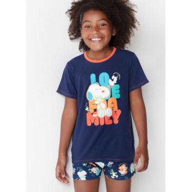 Imagem de Pijama Manga Curta Puket Viscolycra Menina Teen Snoopy Azul Marinho 8 