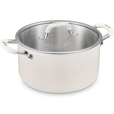 Imagem de Panela de 10 litros com tampa, panelas BEZIA de aço inoxidável de três camadas, panelas grandes com alça de silicone, panela de sopa para fogão de indução, compatível com todos os cooktops, pode ser