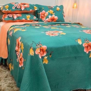 Imagem de Kit Cobre Leito Colcha Casal 3 Peças Estampada Florida Matelado Dupla Face Percal Cama Box(Amora)