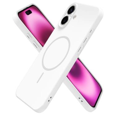 Imagem de oakxco Capa de silicone para iPhone 16 Plus, capa magnética fina e fina compatível com carregamento sem fio Magsafe, capa de gel de borracha macia estética feminina fofa para mulheres e meninas