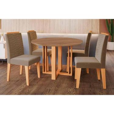Imagem de Sala de Jantar Completa Flora Tampo Madeirado 109cm e 4 Cadeiras Clarice Cinamomo - Carvalho/Suede Joli Capuccino - Cimol