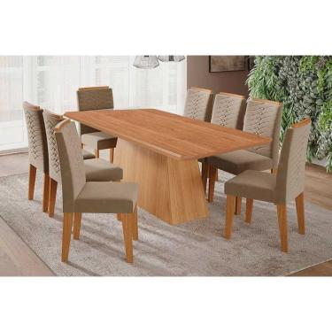 Imagem de Sala de Jantar Completa Helena Tampo Madeirado 210x100cm e 8 Cadeiras Clarice Cinamomo - Carvalho/Suede Joli Capuccino - Cimol