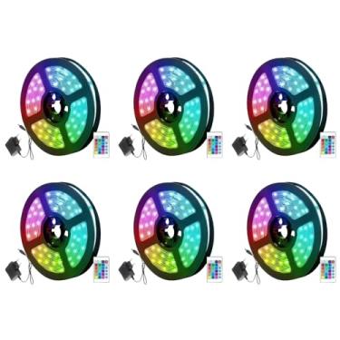 Imagem de Kit 6x Fita De Led RGB 5050 5 Metros Ip65 60 Led/m Com Controle + Fonte