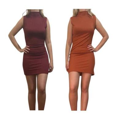 Imagem de Kit c/2 Vestidos Gola Alta Canelado - Empório J, Vinho, Telha, Único