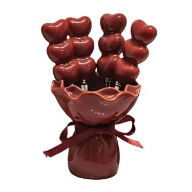 Imagem de Ｂｅｓｇａ Garfo de Frutas com Suporte, Palito de Comida Doce, Pote de Cerâmica Criativo, Conjunto de Garfos de Salada Decorativos, aço Inoxidável para Restauran, Jarra Vermelha