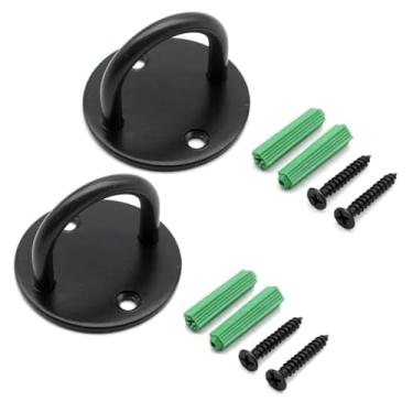 Imagem de ZZTWER Gancho de aço inoxidável para teto, base redonda, em forma de U, balanços resistentes, gancho de rede para conjunto de balanço, gancho de suporte de carga, 33 mm, preto