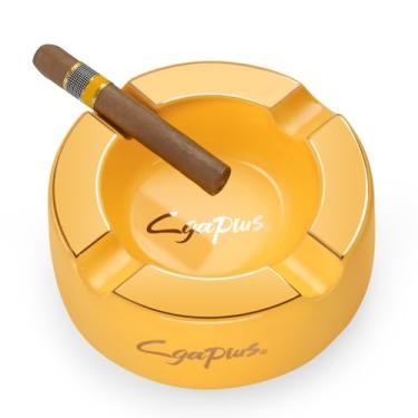 Imagem de Cinzeiro de charutos grandes para cigarros redondos de 20 cm cinzeiro grande para charutos de descanso para pátio (amarelo)