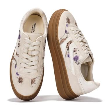 Imagem de Project Cloud Tênis de plataforma feminino – Palmilha de espuma viscoelástica, leve e antiderrapante com cadarço (Dodge), Creme, 37