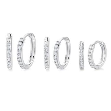 Imagem de MDFUN Conjunto de brincos de zircônia cúbica banhados a ouro branco 14K Hoops Huggie para mulheres, pacote com 2/5 pares, free, Ouro branco, Zircônia cúbica