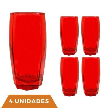 Imagem de kit 4 Copo Vidro Florida 370ml Vermelho Suco Agua Tendencia - CRISTAR,