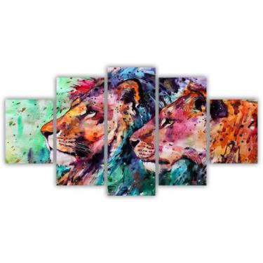 Imagem de Quadros Decorativos MDF Leão Colorido Aquarela Sala Quarto - Quadros b