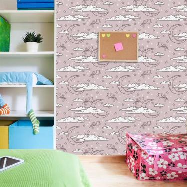 Imagem de Papel de Parede Adesivo - Céu - Nuvens - Lua - Lilás - 344ppi - Allodi