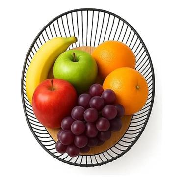 Imagem de Fruteira de Mesa Modular Aço Inox Preto e Madeira Compacta e Moderna – BSMIX