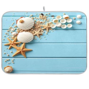 Imagem de Tapete de secagem de pratos de madeira para conchas de verão, 45,78 x 60,96 cm, escorredor de pratos, protetor para bancadas de cozinha