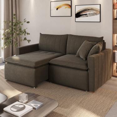 Imagem de Sofá Cama em Madeira Eucalipto e Veludo 210cm Uruguai Marrom